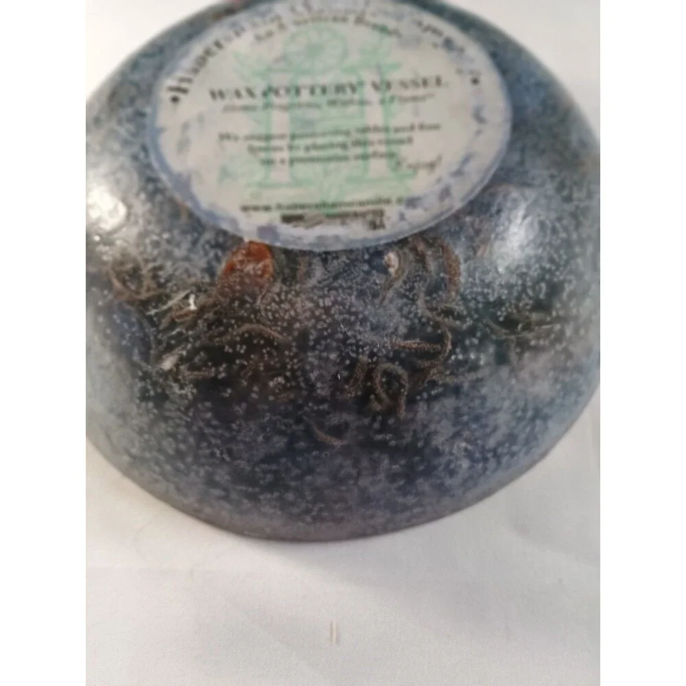 Habersham Candle Company Blue Wax Pottery Vessel W Pressed Flowers Flameless - Picture 10 of 11
